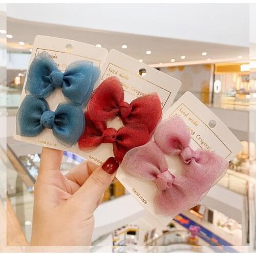 2 Pcs/Set Children Cute Colors Satin Knotted Double Bow Ornament Hair Clips Girls Lovely Hairpins Kids Fashion Hair Accessories