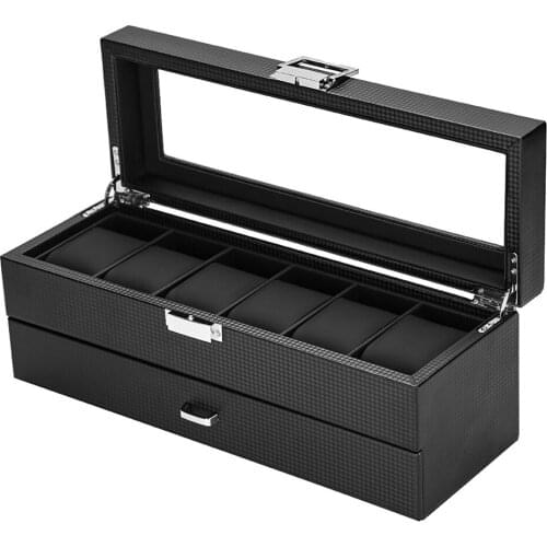 2 Layer Wooden Bracelets Watch Box Drawer Holder Display Case Organizer w/Clear Top Earrings Necklaces Jewelry Storage Showcase