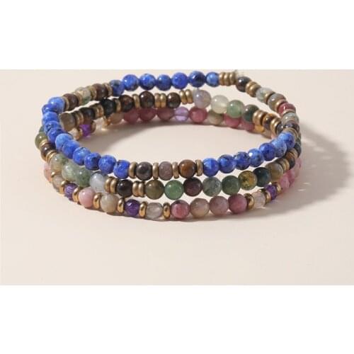 OAIITE 3 pcs Natural Gemstones Stone Bracelet Women Faceted Rhodonite Amethyst Quartz Beads Bangle for Women Yoga Energy Jewelry