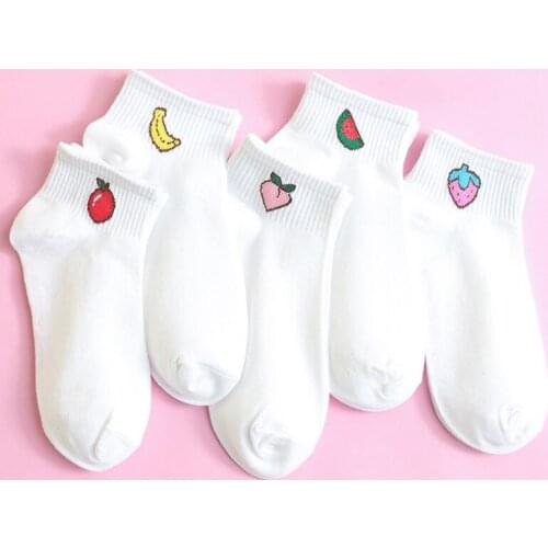 5Pairs/lot Women Socks Cotton Fruit Simple Basic Socks Happy Funny Warm Comfortable Short Sock for Girls Spring Summer