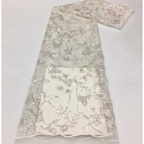 5yarda/pc) Delicate embroidered African French net lace 2021 newest tulle lace fabric with sequins and beads for wedding FSS365