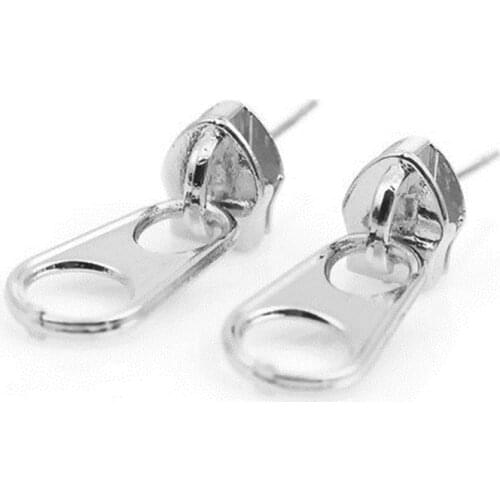 8Seasons Fashion Earrings Gold Black Silver Color Zipper Style Creative Earrings 21 x 8mm, Post/ Wire Size: (21 gauge), 1 Pair
