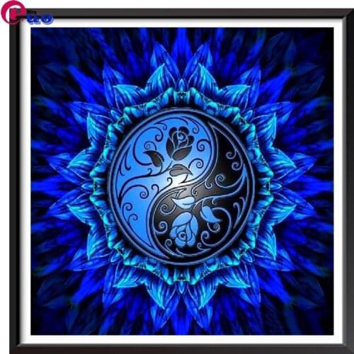 Blue Rose Full Round/Square 5d Diy Diamond Painting yin yang Flower Pattern Diamond Mosaic Embroidery with Rhinestones,Wall Art