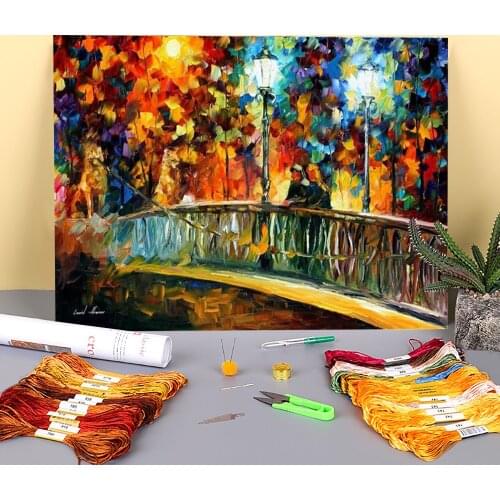 Date On The Bridge Printed Fabric 11CT Cross-Stitch Kit Embroidery DMC Threads Craft Knitting Painting Handicraft Jewelry
