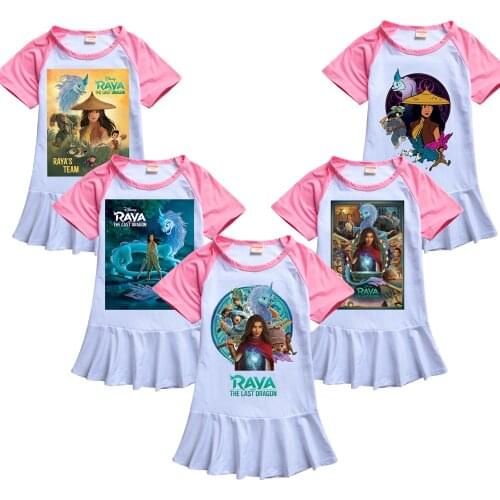 Kids Girls Dresses Raya and The Last Dragon Princess Dress 2021 Summer Ice Silk Short Sleeve Cartoon Children Birthday Clothing