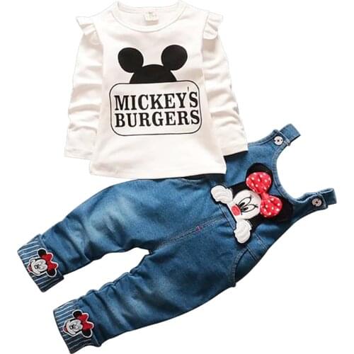 Baby Clothing Sets Children 3 6 9 Months Birthday suit Boys Tracksuits Kids Mickey Brand Sport Suits Top + Romper 2pcs Set