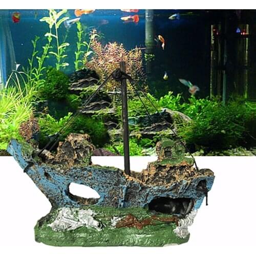 Home Landscaped Aquarium Ornament Wreck Sunk Ship Aquarium Ornament Sailing Boat Destroyer Fish Tank Tank Aquarium Decoration