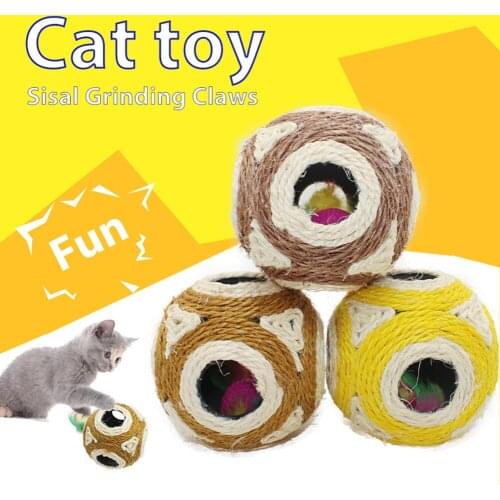 Cat Pet 6-hole Sisal Rope Weave Ball Teaser Play Chewing Scratch Catch Toy Interactive Chew Toy For Pet Cat Dog Accessories
