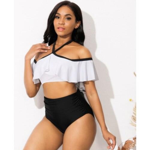 Classical Fashion White Bikini Solid Bikini Set 2021 Chest Pad Lined Women Swimwear Sexy High Waisted Bathing Suits