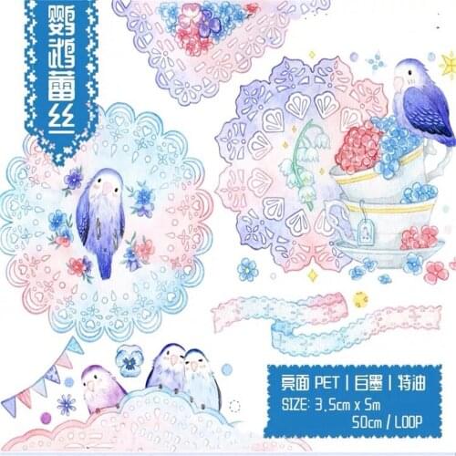 Cute Lace with Bird Clear Pet Tapes for Card Making Bullet Journal DIY Scrapbooking Label Stickers