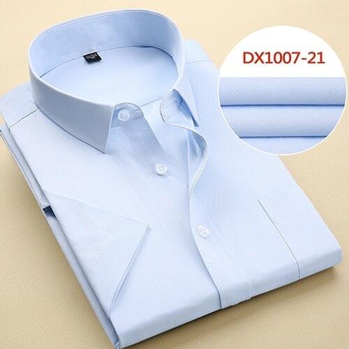 Summer Formal Solid/twill/plain Shirts Mens Short-Sleeve White Basic Dress Shirt with Single Chest Pocket Standard-Fit Business