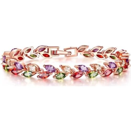 MxGxFam Rose Gold Color Full CZ stone Multicolor Bracelets For Women 17 cm / 19 cm AAA+ Cubic Zircon