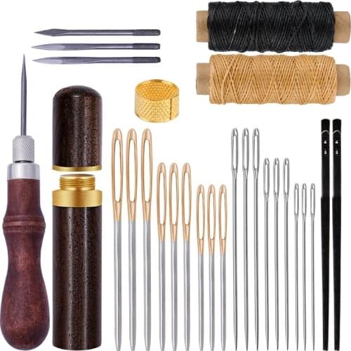 MIUSIE Leather Sewing Kit Hand Stitching Tool With Sewing Needles Awl Thimble And Waxed Threads For Leather Repair Sewing Kit