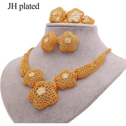 Gold jewelry sets new African Indian Dubai bridal wedding gifts for women necklace bracelet earrings ring collares jewelery set