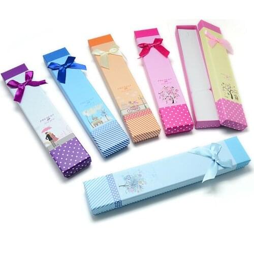 Pandahall 21x4x2cm 12Pcs Necklace Display Packaging Gift Boxes Randomly Color Cuboid Cardboard Carrying Cases with Sponge Insdie