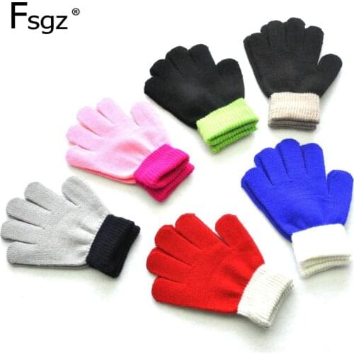 5-12 Years Kids Knitted Gloves Pupil Outdoor Sport Protect Hand Finger Mitten Patchwork Acrylic Thickened Gauntlets for Children