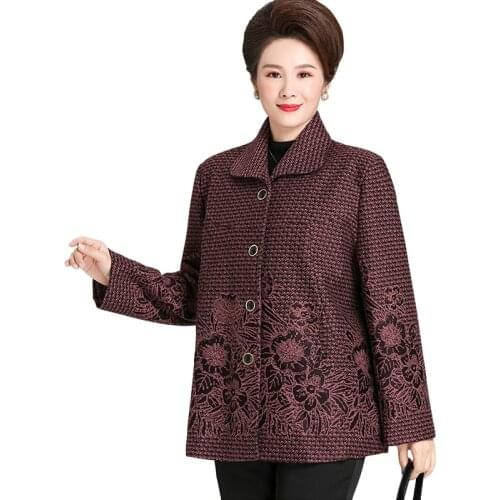 Plus size Women Woolen coat Autumn Winter New Casual Printed Woolen coats Middle-aged womens Long Trench coat Overcoat 50/100kg