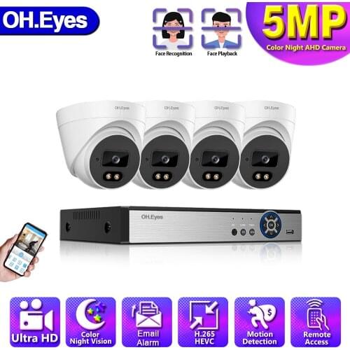 OH.eyes 5MP H.265 CCTV DVR Home Security Camera System Set 5.0MP 4CH DVR Kit Color Night Vision Surveillance Camera Kit