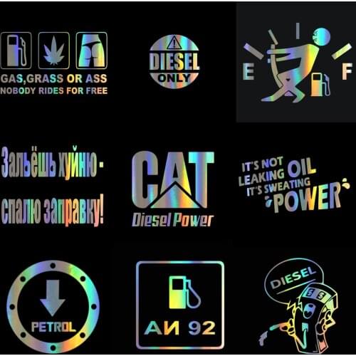 Funny Cool Car Stickers Diesel Oil Power Petrol Stickers Gas Consumption Decal Fuel Sticker Fuel Tank 15cm*14cm