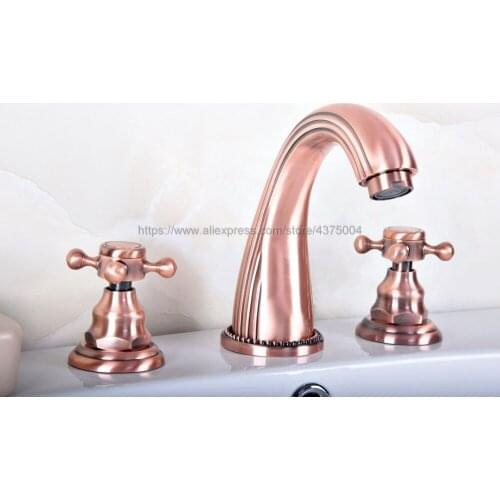 Bathroom double handle faucet Antique Red Copper faucet Basin sink Mixer Tap 3 hole two handle faucet Nrg079