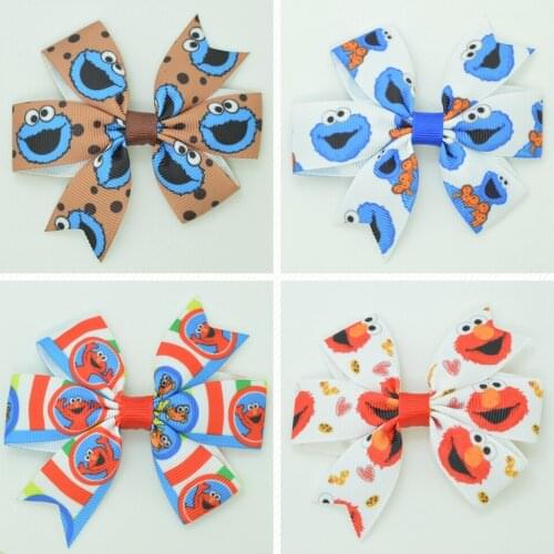 SUPWRF 3.1'' cartoon kids hair accessories hair bows With Clip hair ties Printed Ribbon headwear wholesale 20 PCS T0929