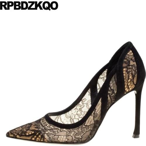 Lace High Heels Slip On Luxury Brand Designer Shoes Women 3 Inch Extreme Super Scarpin Stiletto Pumps Pointed Toe Black Ultra