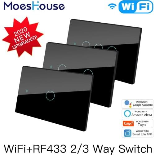 Smart Glass Panel Switch Smart Life/Tuya App Multi-Control Association, Voice Control with Alexa,Google Home,1/2/3 Gang
