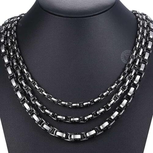 Byzantine Box Link Chain For Men Women 5/6/8mm Black Silver Color Stainless Steel Necklace Jewelry Gifts New LKNN17