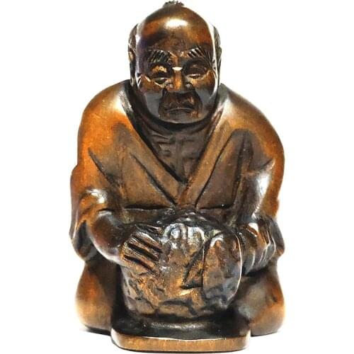Y6232 - 2" Hand Carved Boxwood Netsuke - Elder Japanese Man