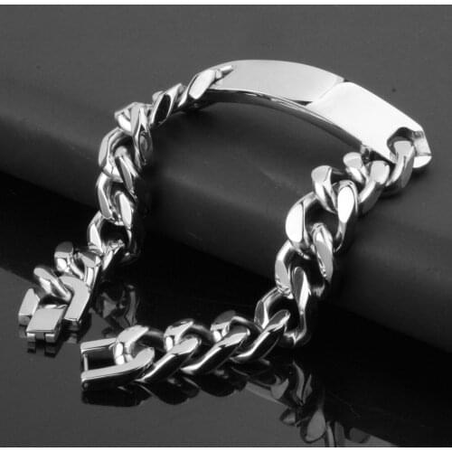 Jewelry Men ID Bracelet Cuban links & chains Polished Silver Color Stainless Steel Bracelet for Bangle Male Accessory Wholesale
