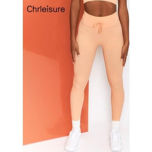 CHRLEISURE Leggings Women High Waist Solid Sports Leggings Elastic Gym Running Push Up Seamless Legging Tether Workout Jeggings