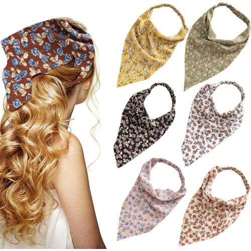 Vintage Flower Women Hair Scarf Bandanas Elastic Hairband Headscarf Summer Beach Sunshade Small Scarves Lady Cycling Turban