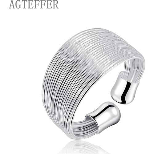 AGTEFFER 925 Sterling Silver Open Multi-Line Ring Fine For Women Fashion Wedding Engagement Party Gift Charm Jewelry