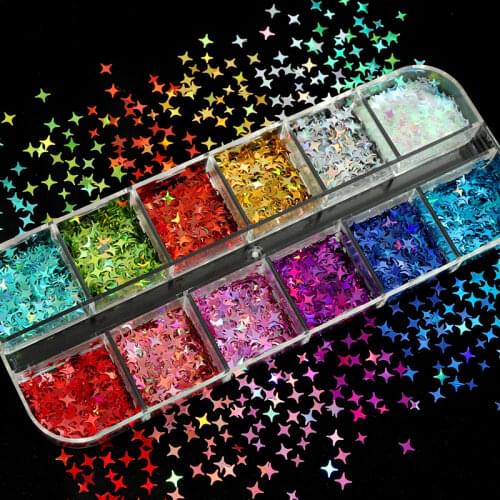 Holographic Glitter Star Nail Sequins Silver Gold Star Shape Laser 3D Flakes Paillette Gel Manicure Star Nail Art Decorations