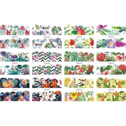 12 Pcs/set Water Transfer Nail Stickers Butterfly Flowers Totems Sliders Manicure Flamingo Monstera Nail Art Watermark Decals