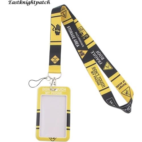 12pcs/lot E2708 Warning Sign Business Badge Card Holder with Necklace Lanyard Keychain keys Badge ID Mobile Phone Rope Gifts