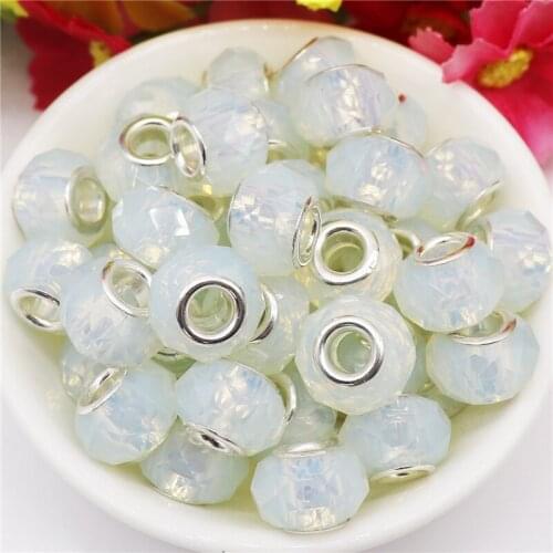 20Pcs Milk Color Glass Crystal Cut Faceted Large Hole Murano Beads Charms Fit Pandora Bracelet Chain Spacer Jewelry Beads Adults