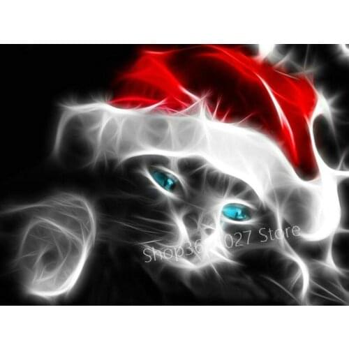 5d diy diamond painting cat christmas hat gift full square diamond embroidery animal sewing art decoration kit 40x50cm