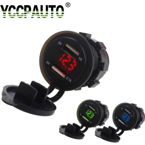 YCCPAUTO Car USB Charger Dual Port Socket 5V 2.1A/1A Car Voltmeter Power Adapter for Motorcycle Auto ATV Boat Charger 12V-24V