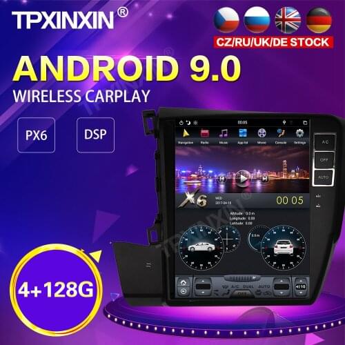 PX6 Android 9.0 4+128G Tesla Style Car Radio For Honda Civic 2012-2015 GPS Navigation Auto Stereo Recoder Head Unit DSP Carplay