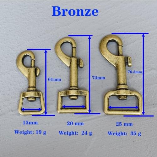 1 Pcs 15/20/25mm Bronze Metal Snap Hook Leather Belt Strap Bag Buckles Metal Clasps Lobster Dog Leash Swivel Trigger Clips