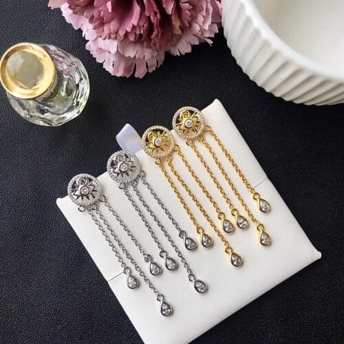 Long pendant Tassel Earrings for Women New Fashion Cubic zircon Girls crystal Earrings Gold and Silver color Earrings