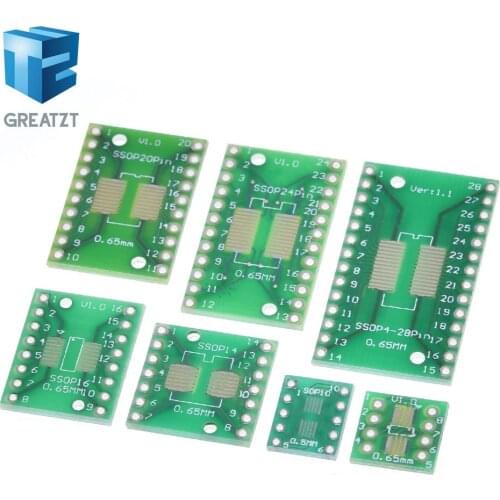 GREATZT 7pcs=7value*1pcs PCB Board Kit SMD Turn To DIP SOP MSOP SSOP TSSOP SOT23 8 10 14 16 20 24 28 SMT To DIP
