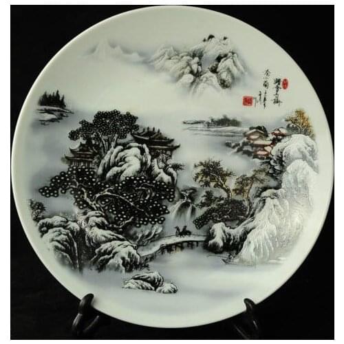 Exquisite Chiese Antique Collectible Porcelain Plate ,Painted with Graceful Landscape