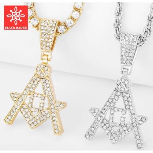Classic Hip Hop Freemasonry Symbol Golden Necklace Retro Small Pendant Mens and Womens Tennis Chain Jewelry Gift