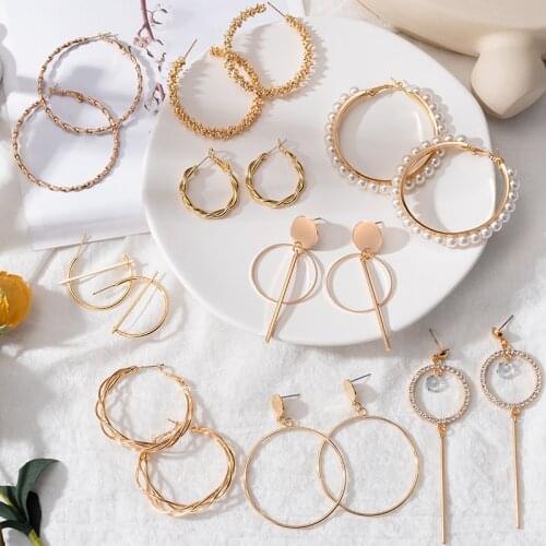 Korean New Fashion Gold Metal Drop Earrings For Women Statement Geometric Round Hoop Dangle Earrings 2021 Trend Female Jewelry