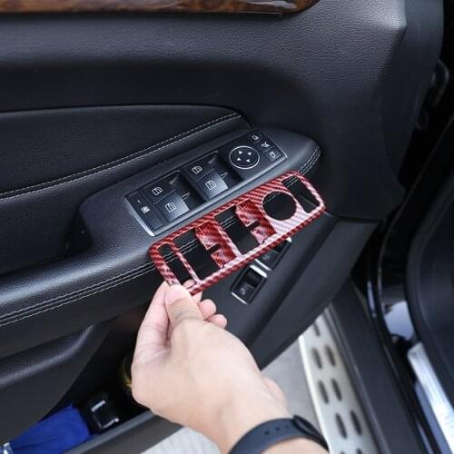 For Mercedes Benz A B C E Class GLE GLA CLA GLK W246ABS Red Carbon Fiber Window Lift Switch Button Frame Sticker Car Accessories