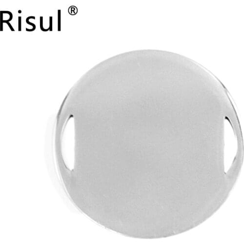 Risul Round Charms Pendant 2 ear semicircle holes round tags Mirror Polish Stainless Steel DIY Jewelry Pendants Wholesale 50pcs