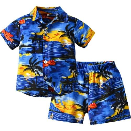 Summer Little Baby Boys Shirts Shorts Set Toddler Creative Coconut Tree Printing Short Sleeve Lapel Tops Casual Short Trousers