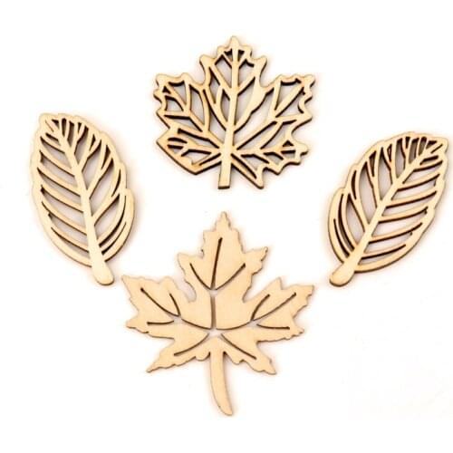 10PCS Natual Wooden Leaves DIY Wood Craft Home Decorations Handmade Accessories for gifts adults
